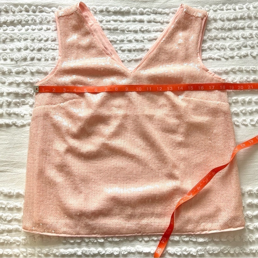 J crew Women’s petal pink all over Sequin V-neck Boxy Tank Sz S NWT - Picture 11 of 12